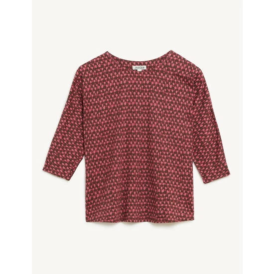 JAEGER Jersey Printed Slash Neck 3/4 Sleeve Top Women Red Mix 1 JAEGER Jersey Printed Slash Neck 3/4 Sleeve Top Women Red Mix