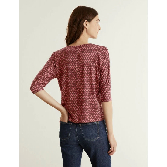 JAEGER Jersey Printed Slash Neck 3/4 Sleeve Top Women Red Mix 4 JAEGER Jersey Printed Slash Neck 3/4 Sleeve Top Women Red Mix - Image 4