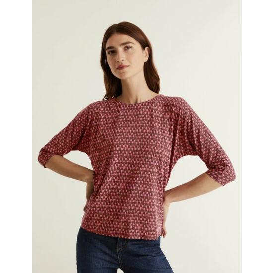 JAEGER Jersey Printed Slash Neck 3/4 Sleeve Top Women Red Mix 6 JAEGER Jersey Printed Slash Neck 3/4 Sleeve Top Women Red Mix - Image 6