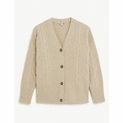 JAEGER Pure Wool Cable Knit V-Neck Cardigan Women Ivory 5 JAEGER Pure Wool Cable Knit V-Neck Cardigan Women Ivory -JAEGER Shop unnamed file 1261