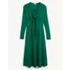 JAEGER V-Neck Tie Front Midi Tea Dress Women Emerald