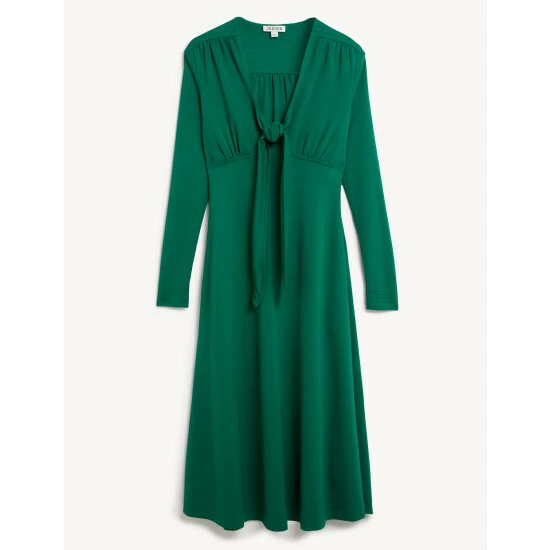 JAEGER V-Neck Tie Front Midi Tea Dress Women Emerald 1 JAEGER V-Neck Tie Front Midi Tea Dress Women Emerald