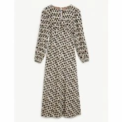 JAEGER Pure Silk Printed Tie Neck Tea Dress Women Multi/neutral