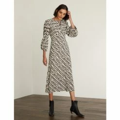 JAEGER Pure Silk Printed Tie Neck Tea Dress Women Multi/neutral 10 JAEGER Pure Silk Printed Tie Neck Tea Dress Women Multi/neutral -JAEGER Shop unnamed file 1282