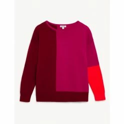 JAEGER Wool Rich Colour Block Jumper With Cashmere Women Red Mix