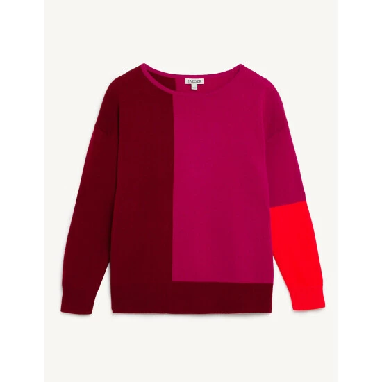 JAEGER Wool Rich Colour Block Jumper With Cashmere Women Red Mix 1 JAEGER Wool Rich Colour Block Jumper With Cashmere Women Red Mix