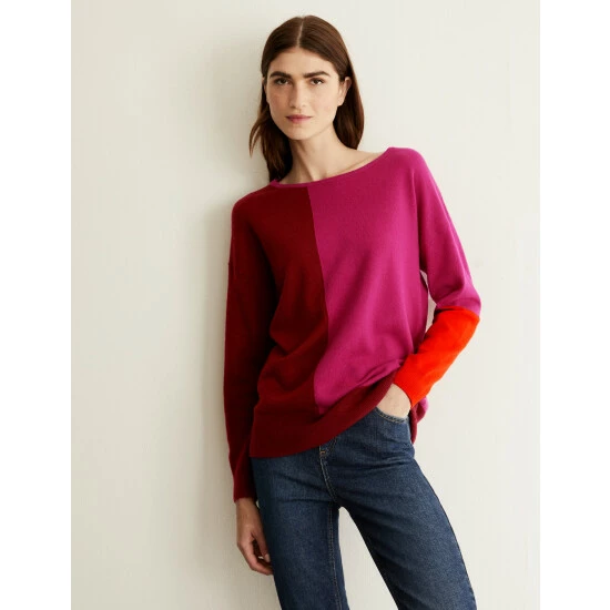 JAEGER Wool Rich Colour Block Jumper With Cashmere Women Red Mix 2 JAEGER Wool Rich Colour Block Jumper With Cashmere Women Red Mix - Image 2
