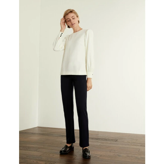 JAEGER Crepe Round Neck Long Sleeve Top Women Green 2 JAEGER Crepe Round Neck Long Sleeve Top Women Green - Image 2