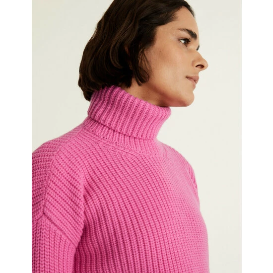 JAEGER Pure Merino Wool Roll Neck Jumper Women Pink 2 JAEGER Pure Merino Wool Roll Neck Jumper Women Pink - Image 2