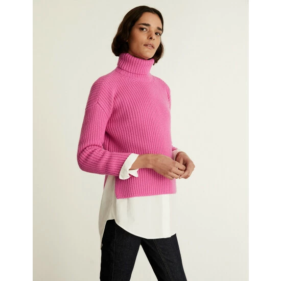 JAEGER Pure Merino Wool Roll Neck Jumper Women Pink 4 JAEGER Pure Merino Wool Roll Neck Jumper Women Pink - Image 4