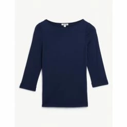 JAEGER Slash Neck 3/4 Sleeve Top Women Green