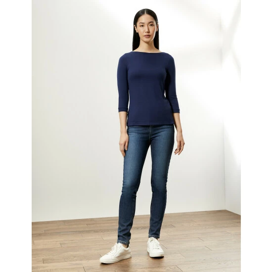 JAEGER Slash Neck 3/4 Sleeve Top Women Green 3 JAEGER Slash Neck 3/4 Sleeve Top Women Green - Image 3