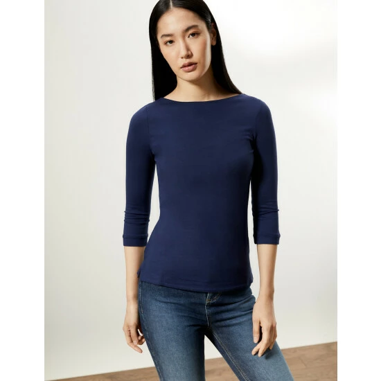 JAEGER Slash Neck 3/4 Sleeve Top Women Green 4 JAEGER Slash Neck 3/4 Sleeve Top Women Green - Image 4