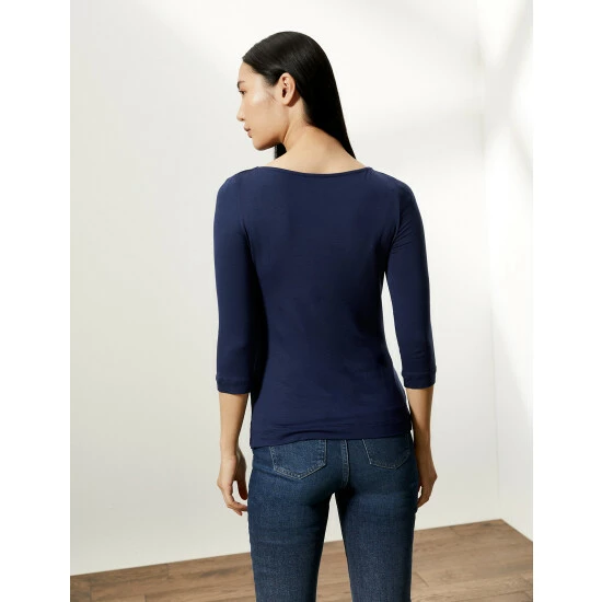 JAEGER Slash Neck 3/4 Sleeve Top Women Green 5 JAEGER Slash Neck 3/4 Sleeve Top Women Green - Image 5