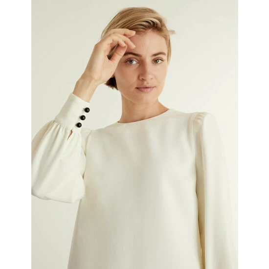 JAEGER Crepe Round Neck Long Sleeve Top Women Green 4 JAEGER Crepe Round Neck Long Sleeve Top Women Green - Image 4