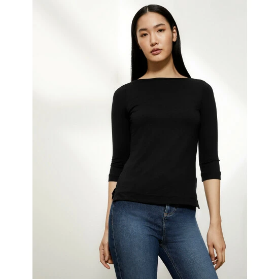 JAEGER Slash Neck 3/4 Sleeve Top Women Green 8 JAEGER Slash Neck 3/4 Sleeve Top Women Green - Image 8