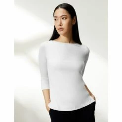 JAEGER Slash Neck 3/4 Sleeve Top Women Green 18 JAEGER Slash Neck 3/4 Sleeve Top Women Green -JAEGER Shop unnamed file 1311