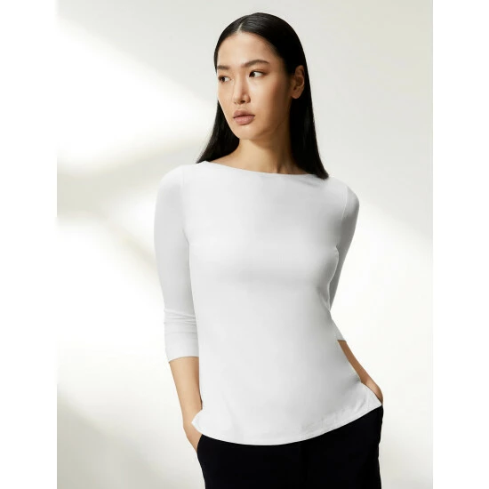 JAEGER Slash Neck 3/4 Sleeve Top Women Green 9 JAEGER Slash Neck 3/4 Sleeve Top Women Green - Image 9