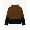 JAEGER Pure Merino Wool Colour Block Jumper Women Brown Mix