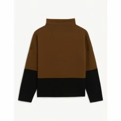 JAEGER Pure Merino Wool Colour Block Jumper Women Brown Mix