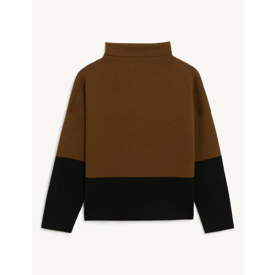 JAEGER Pure Merino Wool Colour Block Jumper Women Brown Mix 1 JAEGER Pure Merino Wool Colour Block Jumper Women Brown Mix