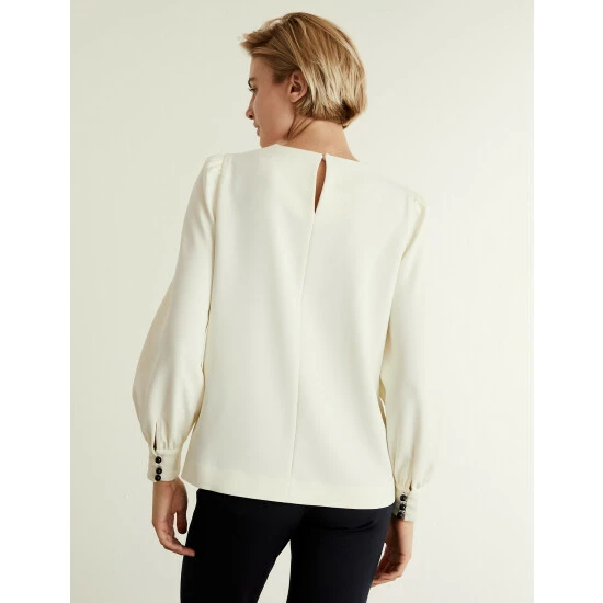 JAEGER Crepe Round Neck Long Sleeve Top Women Green 5 JAEGER Crepe Round Neck Long Sleeve Top Women Green - Image 5