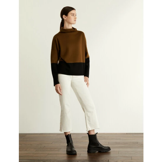 JAEGER Pure Merino Wool Colour Block Jumper Women Brown Mix 8 JAEGER Pure Merino Wool Colour Block Jumper Women Brown Mix - Image 8