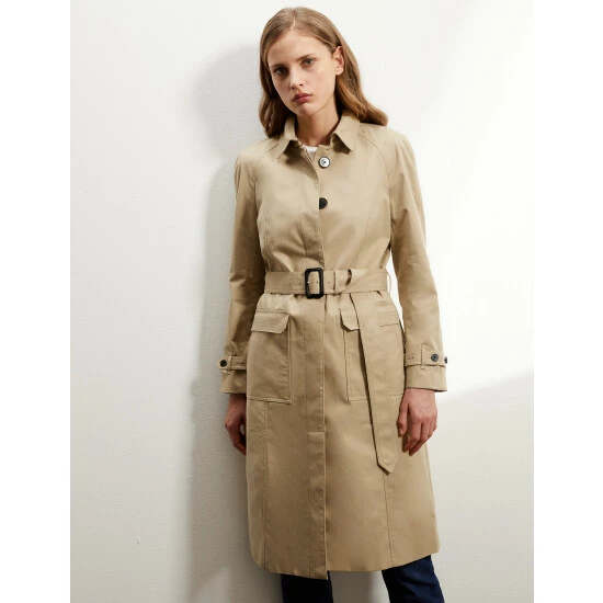JAEGER Pure Cotton Belted Trench Coat Women Stone 4 JAEGER Pure Cotton Belted Trench Coat Women Stone - Image 4