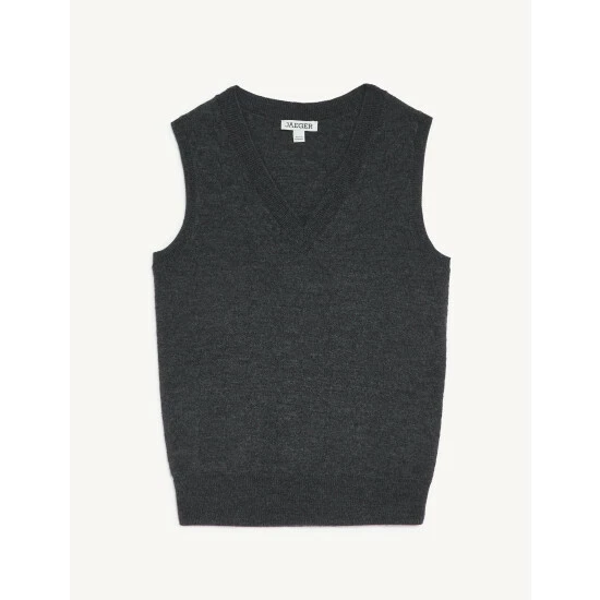 JAEGER Pure Merino Wool V-Neck Relaxed Knitted Top Women Black Mix 1 JAEGER Pure Merino Wool V-Neck Relaxed Knitted Top Women Black Mix