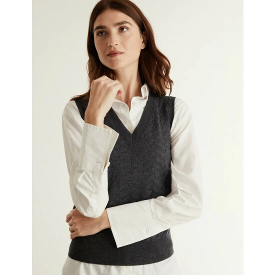 JAEGER Pure Merino Wool V-Neck Relaxed Knitted Top Women Black Mix 3 JAEGER Pure Merino Wool V-Neck Relaxed Knitted Top Women Black Mix - Image 3