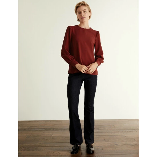 JAEGER Crepe Round Neck Long Sleeve Top Women Green 8 JAEGER Crepe Round Neck Long Sleeve Top Women Green - Image 8