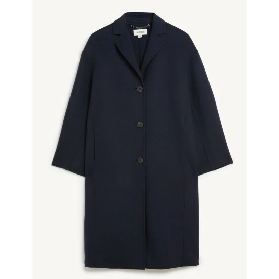 JAEGER Wool Rich Relaxed Double Faced Coat Women Navy 1 JAEGER Wool Rich Relaxed Double Faced Coat Women Navy
