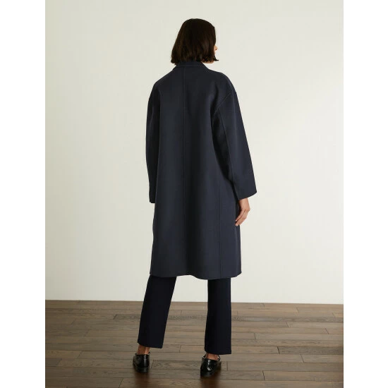 JAEGER Wool Rich Relaxed Double Faced Coat Women Navy 4 JAEGER Wool Rich Relaxed Double Faced Coat Women Navy - Image 4