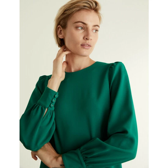 JAEGER Crepe Round Neck Long Sleeve Top Women Green 9 JAEGER Crepe Round Neck Long Sleeve Top Women Green - Image 9