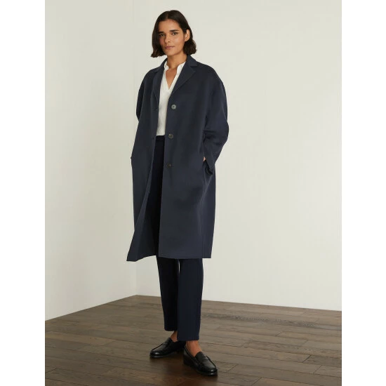 JAEGER Wool Rich Relaxed Double Faced Coat Women Navy 8 JAEGER Wool Rich Relaxed Double Faced Coat Women Navy - Image 8