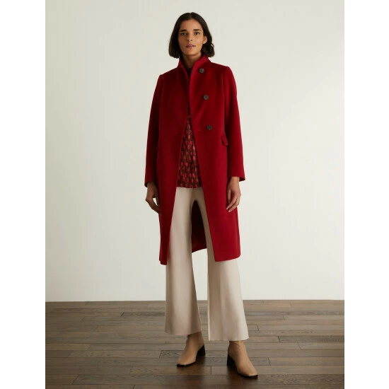 JAEGER Pure Wool Funnel Neck Coat Women Dark Camel 3 JAEGER Pure Wool Funnel Neck Coat Women Dark Camel - Image 3