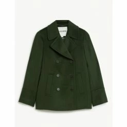 JAEGER Pure Wool Double Breasted Short Pea Coat Women Olive