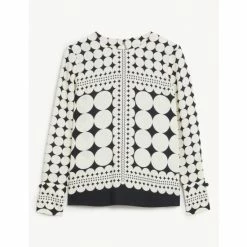 JAEGER Geometric Long Sleeve Top Women Ivory/black