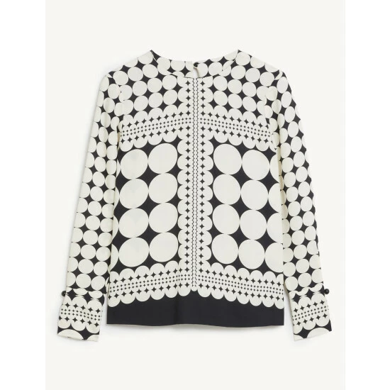 JAEGER Geometric Long Sleeve Top Women Ivory/black 1 JAEGER Geometric Long Sleeve Top Women Ivory/black