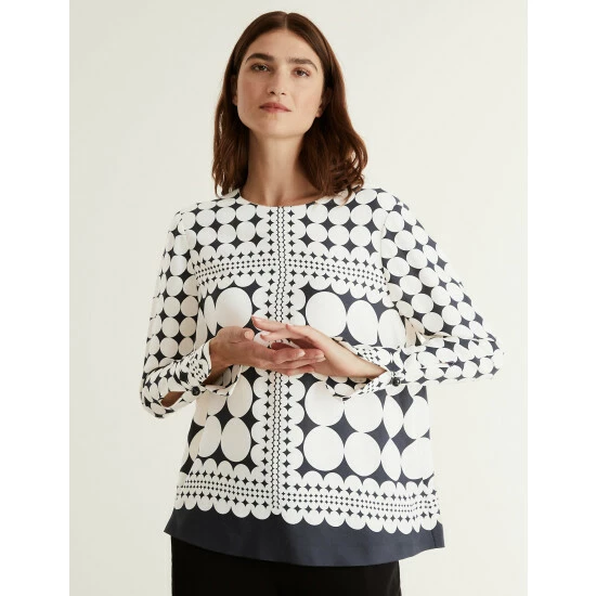 JAEGER Geometric Long Sleeve Top Women Ivory/black 3 JAEGER Geometric Long Sleeve Top Women Ivory/black - Image 3