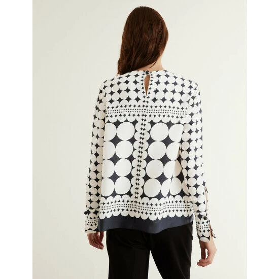 JAEGER Geometric Long Sleeve Top Women Ivory/black 7 JAEGER Geometric Long Sleeve Top Women Ivory/black - Image 7