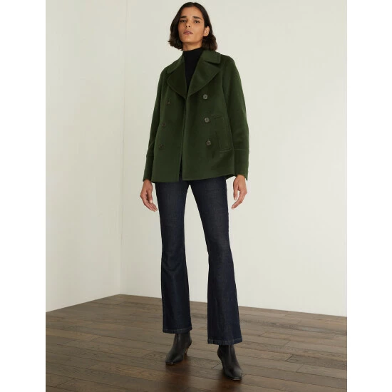 JAEGER Pure Wool Double Breasted Short Pea Coat Women Olive 3 JAEGER Pure Wool Double Breasted Short Pea Coat Women Olive - Image 3