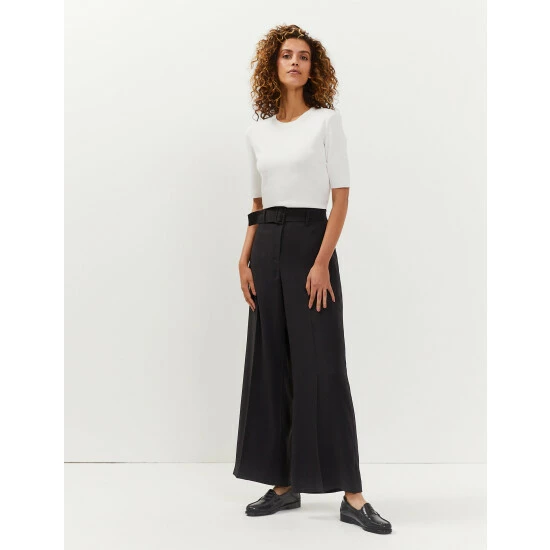 JAEGER Crepe Belted Wide Leg Trousers Women Black 8 JAEGER Crepe Belted Wide Leg Trousers Women Black - Image 8