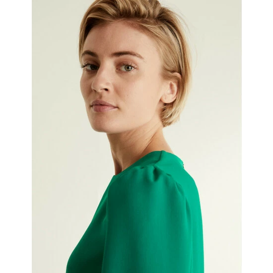 JAEGER Crepe Round Neck Shift Dress Women Green 2 JAEGER Crepe Round Neck Shift Dress Women Green - Image 2