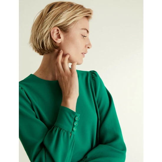 JAEGER Crepe Round Neck Shift Dress Women Green 4 JAEGER Crepe Round Neck Shift Dress Women Green - Image 4