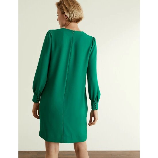 JAEGER Crepe Round Neck Shift Dress Women Green 6 JAEGER Crepe Round Neck Shift Dress Women Green - Image 6