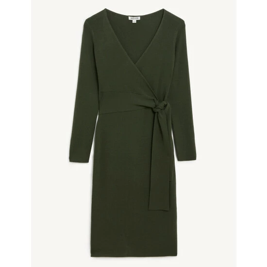 JAEGER Pure Merino Wool V-Neck Midi Wrap Dress Women Navy 5 JAEGER Pure Merino Wool V-Neck Midi Wrap Dress Women Navy - Image 5