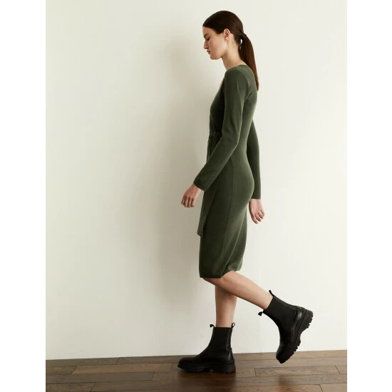 JAEGER Pure Merino Wool V-Neck Midi Wrap Dress Women Navy 7 JAEGER Pure Merino Wool V-Neck Midi Wrap Dress Women Navy - Image 7