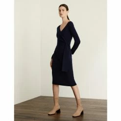 JAEGER Pure Merino Wool V-Neck Midi Wrap Dress Women Navy 15 JAEGER Pure Merino Wool V-Neck Midi Wrap Dress Women Navy -JAEGER Shop unnamed file 1438