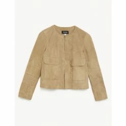 JAEGER Suede Collarless Jacket Women Beige